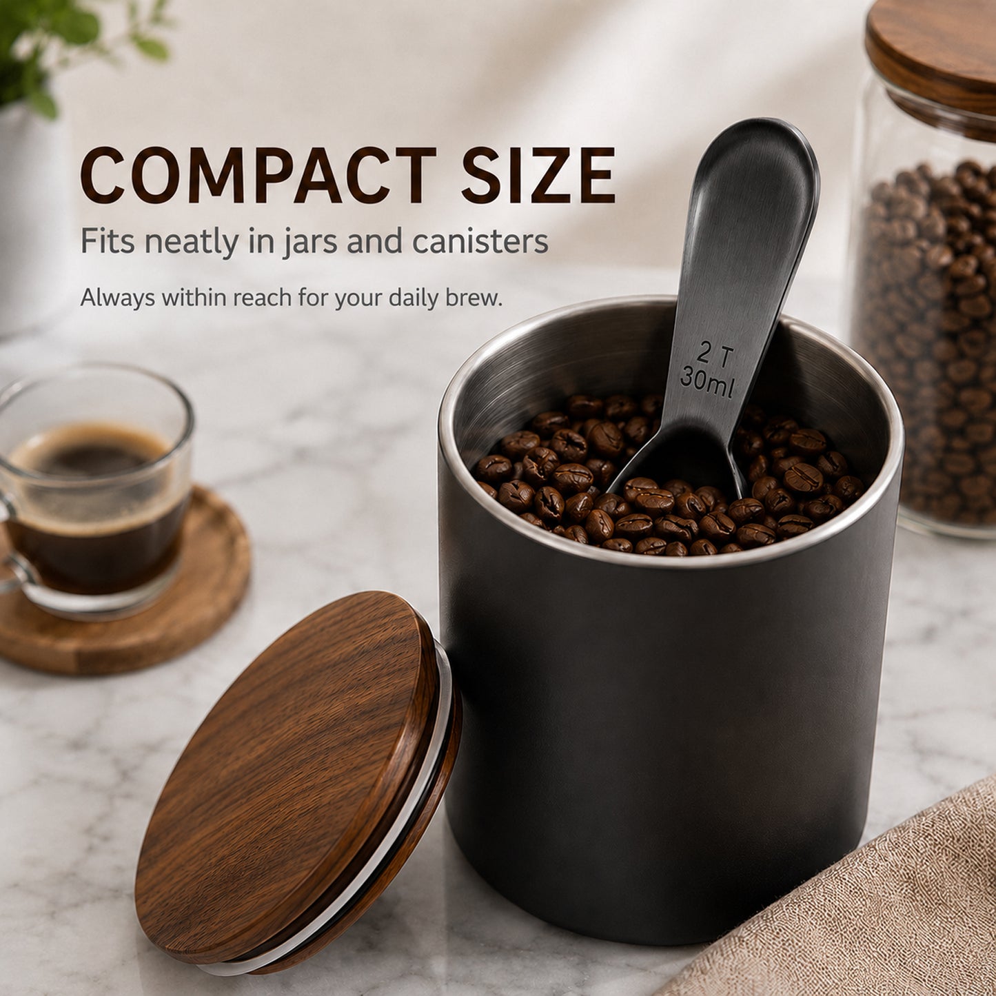 1 Pcs Coffee Scoop, 2 Tablespoon Measuring Spoon for Ground Coffee, Durable Stainless Steel, Easy to Use and Clean(Sliver）