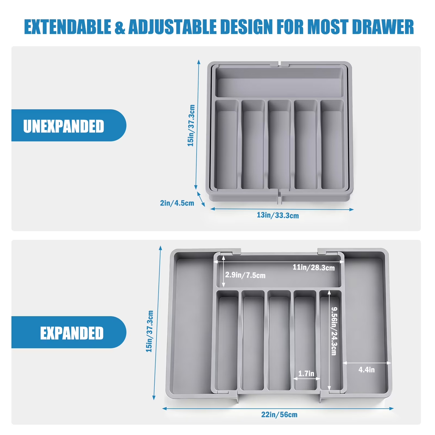 Rinima Large Silverware Drawer Organizer for Kitchen, Expandable Utensil Tray for Spoons Forks Knives Tools, 6-8 Slots
