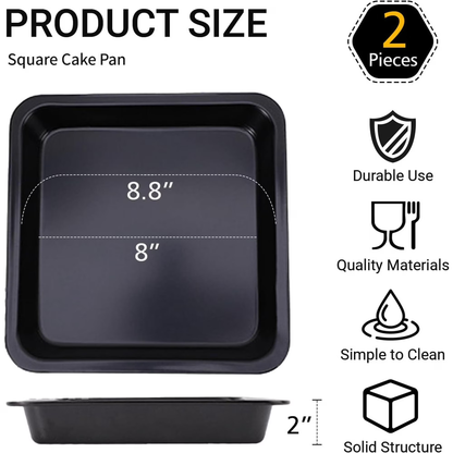 2 Pack Square Cake Pan for Cake Brownie Lasagna, 8 Inch Nonstick Square Baking Pan, Rust-resistant, Dishwasher Safe & Easy Clean