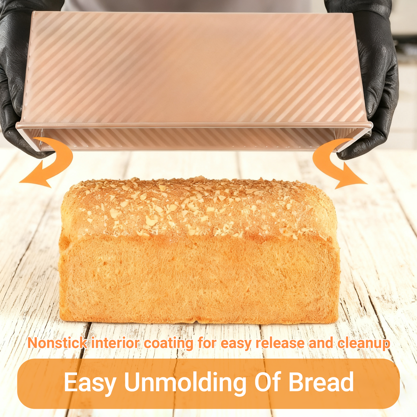 2.2 Lb Pullman Loaf Pan with Lid, 13x4 Nonstick Carbon Steel Bread Pan for Sandwich & Sourdough, Rectangular Corrugated Toast Box Mold for Oven Baking, Heavy Duty Easy Clean Bakeware