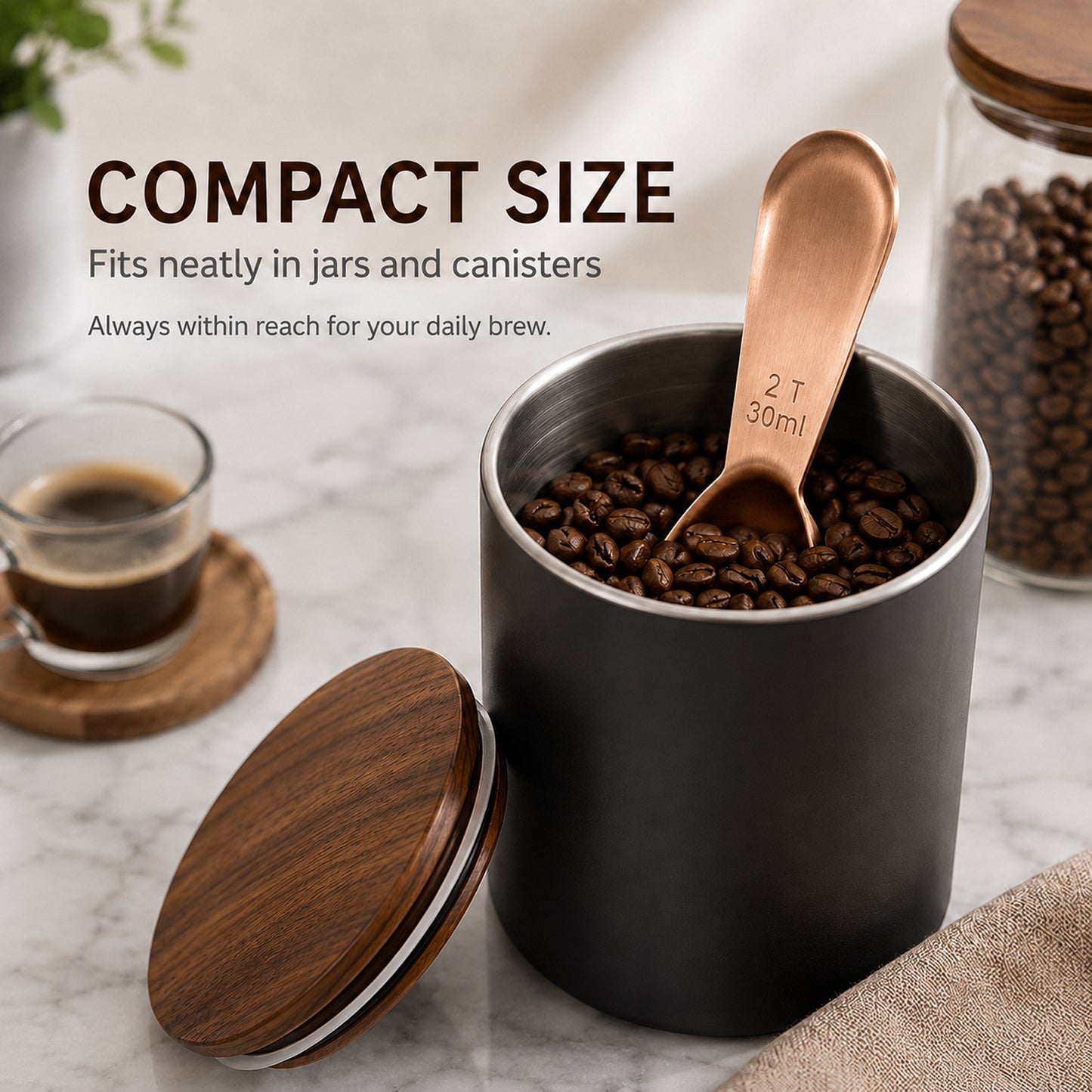1 Pcs Coffee Scoop, 2 Tablespoon Measuring Spoon for Ground Coffee, Durable Stainless Steel, Easy to Use and Clean(Rose Gold）
