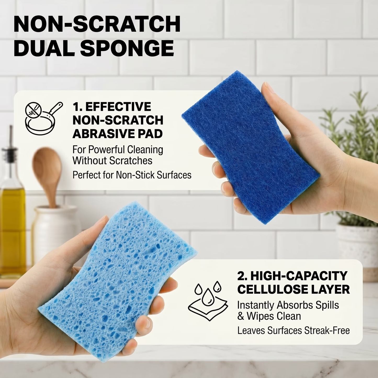 24 Pack Non-Scratch Kitchen Sponges, Dual-Sided Dish Sponges Kitchen, Reusable Scrub Sponges for Cleaning, Easy Dry Sponges for Dishes and Household Cleaning