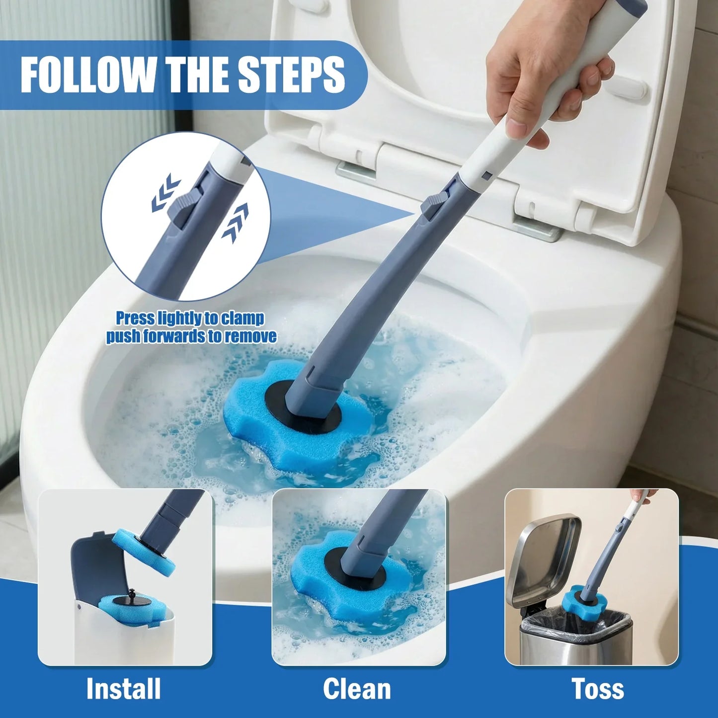 Toilet Bowl Wand Kit with 8 Refill Heads