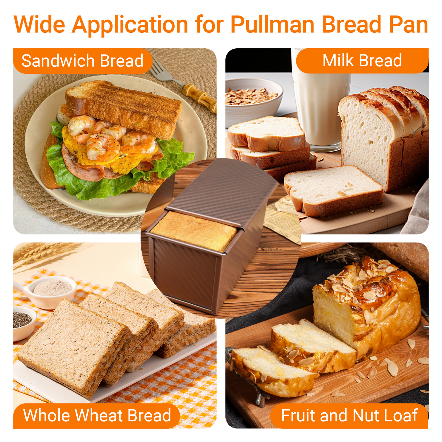 2.2 Lb Pullman Loaf Pan with Lid, 13x4 Nonstick Carbon Steel Bread Pan for Sandwich & Sourdough, Rectangular Corrugated Toast Box Mold for Oven Baking, Heavy Duty Easy Clean Bakeware
