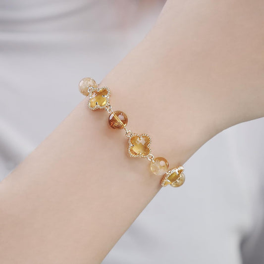 picofun Four-leaf Clover Amethyst Beads Bracelet for Women, Stress Relief Anxiety Yoga Bracelet, Crystal Stone Beaded Stretch Bracelet，Handmade Trendy Jewelry Gifts for Lover, Mom, Friends