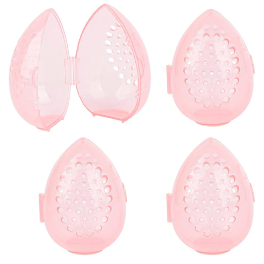 Framendino, 4 Pack Breathable Makeup Sponge Case Protective Plastic Beauty Container Blender Holder Cosmetic Egg Storage Cases for Women Girls Travel Clear Teardrop-Shaped