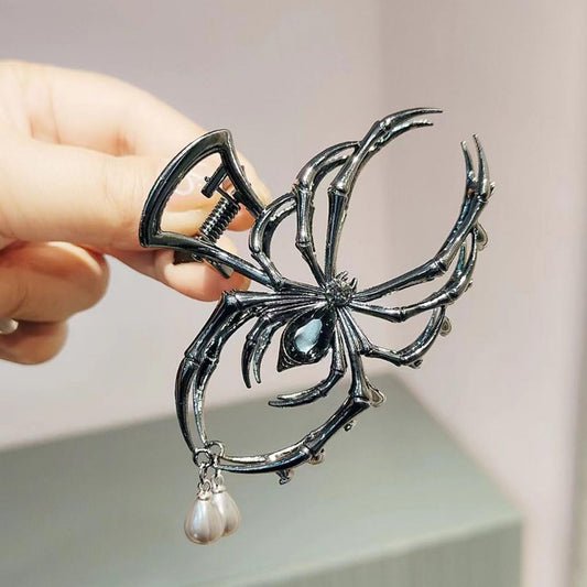 1 Pack Black Spider Hair Claw Clips Halloween Hair Clips for Women Strong Hold Metal Hair Jaw Clips Large Spider Pearl Exquisite Design Halloween Hair Barrette Clips for Costume Party Hair Decoration