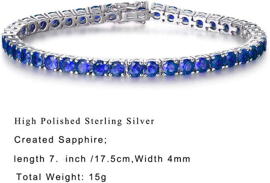 FANCIME Birthstone Bracelet Sterling Silver Gemstone Tennis Bracelets Fine Jewelry Wedding Bridal Prom Birthday Gift for Women Her, Length 7.2 Inch Width 4mm