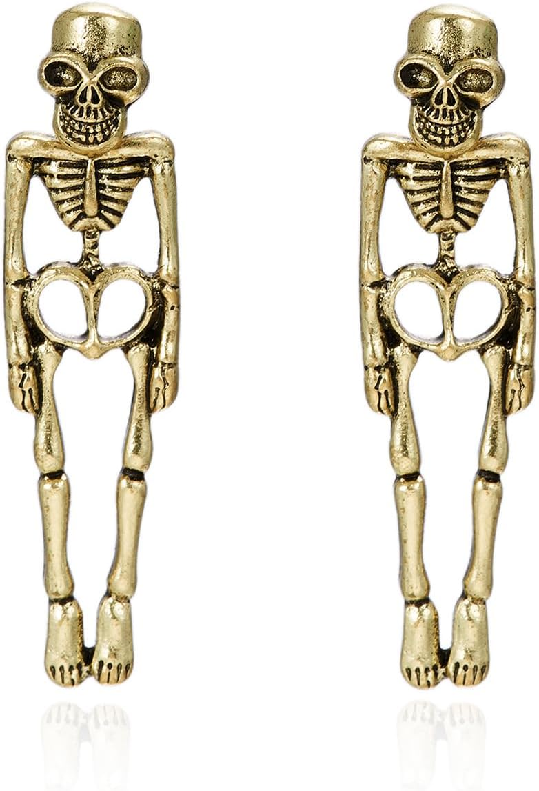 Vintage Skeleton Stud Dangle Drop Earrings for Women Men Gothic Halloween Skull Hypoallergenic Earrings Punk Piercing Studs Personalized Statement Jewelry Gifts