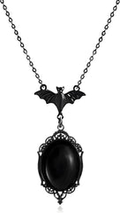 WCRAZYE Gothic Bat Pendant Necklace for Women Halloween Victoria Emboss Cameo Necklace Dark Vampire Necklace Witch Jewelry Accessories