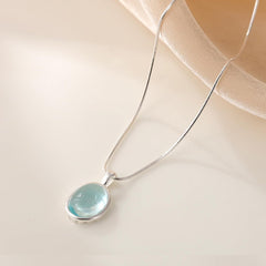 Moonstone Pendant Necklace for Women Blue Teardrop Pendant Necklace Aquamarine Obsidian Necklace Healing Crystal Necklace Snake Bone Chain Necklace Trendy Handmade Jewelry