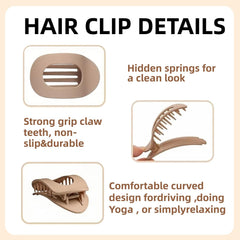 Oval-Shaped Flat Claw for Women-Strong Hold Lay Down Claw Clamps Hair Barrettes Alligator Clip-Flat Clips-Simple Elegant Duckbill Hair Clip for Thick Thin Hair (6Pcs Style A)