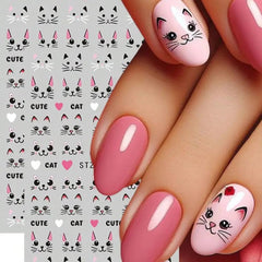 4 Sheets Cute Pink Cat Nail Art Stickers Set - 3D Cartoon Kitten Graffiti Nail Decals for DIY Manicure, Self-Adhesive Nail Decal Nail Art Supplies Manicure Sliders, Perfect for Girls' Nail Care