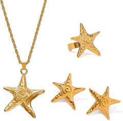 Starfish Necklace for Women Gold Star Swirl Pendant Necklace Summer Beach Ocean Shell Necklace Starfish Seashell Charm Necklace Trendy Vacation Star Jewelry
