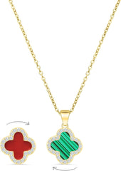 SHINYY 2 Side Crystal Clover Necklace for Women | 18K Gold Plated Four Leaf Lucky Pendant | 4 Leaf Cubic Zirconia Jewelry for Her