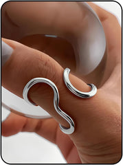 Chunky Rings For Women, Gold Silver Thumb Ring Asymmetrical Wavy Curve Ring Adjustable Non Tarnish Dainty Stainless Steel New Year Anniversary Birthday Jewelry Gift