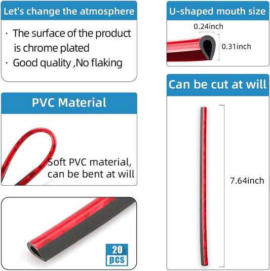 Ziciner 20 Pcs Car Air Conditioner Decoration Strip, Waterproof Bendable Auto Vent Outlet Shiny Trim, Universal Vehicle Interior Accessories Suitable for Most Air Vent Outlet (Shiny Red)