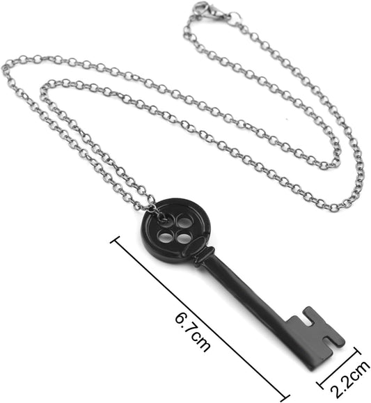 2Pieces Button Necklace Horror Anime Film Movie Black Key Pendant Necklace Fashion Vintage Cosplay Sweater Chain Accessories for Fans Gift
