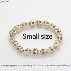 2pcs(large and small) Skull Bracelet with Colorful Howlite & Synthetic Turquoise Beads - Skeleton Tibetan Prayer Mala Bead Bracelet for Men and Women, Couples Jewelry