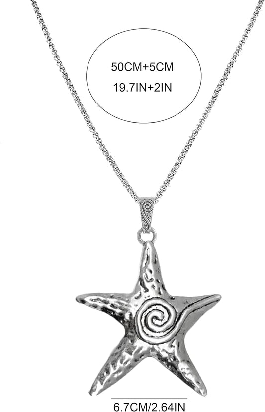 Starfish Necklace for Women Gold Star Swirl Pendant Necklace Summer Beach Ocean Shell Necklace Starfish Seashell Charm Necklace Trendy Vacation Star Jewelry