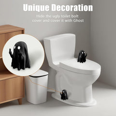 Funny Ghost Toilet Bolt Covers Decorative Toilet Screw Cover Caps, Toilet Caps for Bottom of Toilet, Halloween Cute Toilet Bowl Bolt Covers for Bathroom Decor, Cute Halloween Decor,2-Pack (Black)