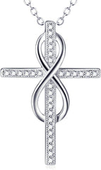 925 Sterling Silver Simple Cross Pendant Necklace for Women Christian Birthday Baptism Gift