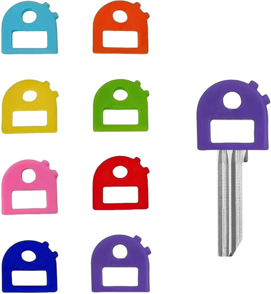 8-Pack Key Labels Stretchable All-in-One Key Covers, Key Identification Caps, suitable for most keys with blank and printed labels.