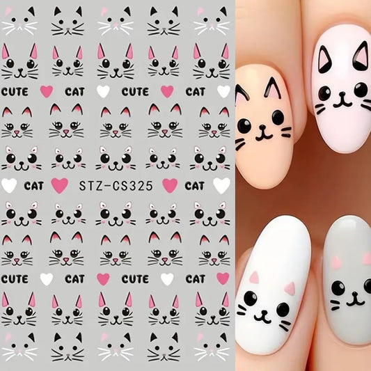 4 Sheets Cute Pink Cat Nail Art Stickers Set - 3D Cartoon Kitten Graffiti Nail Decals for DIY Manicure, Self-Adhesive Nail Decal Nail Art Supplies Manicure Sliders, Perfect for Girls' Nail Care