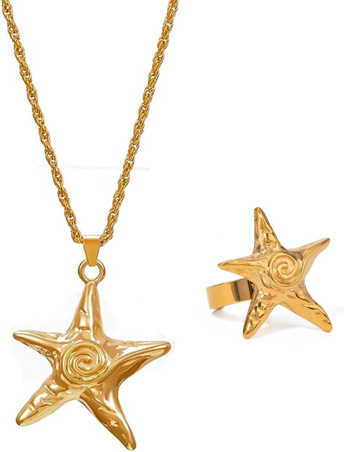 Starfish Necklace for Women Gold Star Swirl Pendant Necklace Summer Beach Ocean Shell Necklace Starfish Seashell Charm Necklace Trendy Vacation Star Jewelry