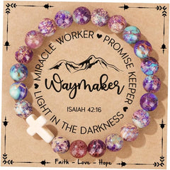 JoycuFF  , Cross Bracelets for Women, Faith Religious Easter Catholic Christian Jewelry, Meaningful Baptism Communion Confirmation Natural Stone Bracelets for Women