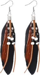 Feather Earrings Women vintage bohemian long drop