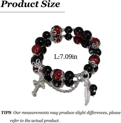 72ore Cross Bracelet for Women Beaded Black Red Silver Feather Charm Bracelets Party Prom Vacation Accessories Trendy Gift