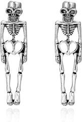 Vintage Skeleton Stud Dangle Drop Earrings for Women Men Gothic Halloween Skull Hypoallergenic Earrings Punk Piercing Studs Personalized Statement Jewelry Gifts