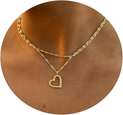 ASCOMY Dainty Gold Necklace for Women 14K Gold Plated Necklaces for Her Delicate Love Heart Necklace Heart Pendant Necklace Cute Necklaces Festival Jewelry Gift for Women