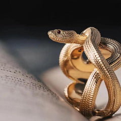 Vintage Gold Snake Ring - Adjustable, Black, Fashion Animal Ring for Women & Men