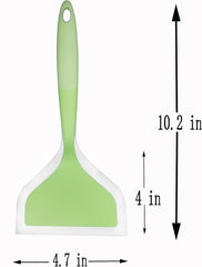 Silicone Wrapped Plastic Fish Spatula Pancakes Shovel Non-Stick Heat-Resistant Wide Flat Turner For Egg Tamales Pizza (Green)