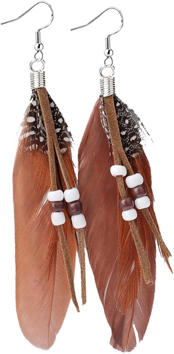 Feather Earrings Women vintage bohemian long drop