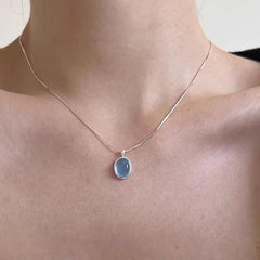 Moonstone Pendant Necklace for Women Blue Teardrop Pendant Necklace Aquamarine Obsidian Necklace Healing Crystal Necklace Snake Bone Chain Necklace Trendy Handmade Jewelry