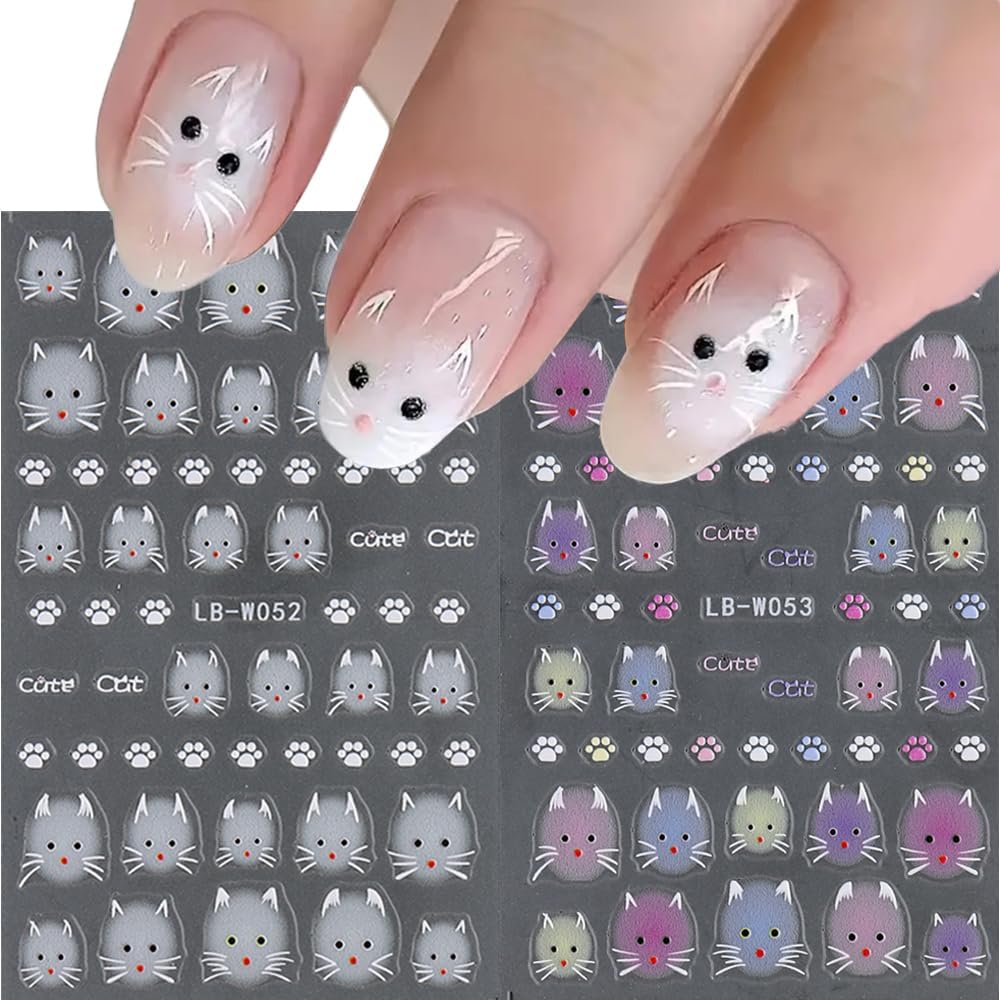 4 Sheets Cute Pink Cat Nail Art Stickers Set - 3D Cartoon Kitten Graffiti Nail Decals for DIY Manicure, Self-Adhesive Nail Decal Nail Art Supplies Manicure Sliders, Perfect for Girls' Nail Care