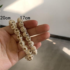 2pcs(large and small) Skull Bracelet with Colorful Howlite & Synthetic Turquoise Beads - Skeleton Tibetan Prayer Mala Bead Bracelet for Men and Women, Couples Jewelry