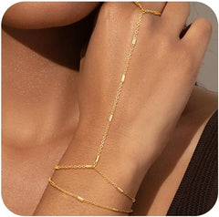 14k Gold Plated Hand Chain for Women,Trendy Ring Bracelet Hand Chain Non Tarnish Beaded Cubic Zircon Infinity Finger Ring Slave Bracelet Stack Jewelry Gifts for Women