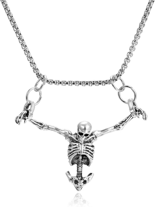 Men's Gothic Skull Necklace,Punk Pirate Style Skeleton Skull Necklace,Alloy Silver Suffer Disasters Captivity Biker Rock Halloween Jewelry Presents for Men and Women