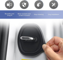 4 PCS Car Door Latch Lock Cover, Silicone Shock Absorption Latch Guard, Rust-proof Door Lock Cover Parts Protective Pads, Universal Automotive Exterior Accessories for Most Vehicles (Black)