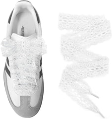 UamGlsob Lace Fancy Shoelaces for Samba Fashion Shoes, 3CM Wide Flat Soft Lace Shoe Laces for Women Girls