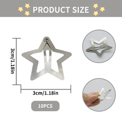 Metal Star Hair Clips, 10Pc 1.2In Silver Y2K 2000s Hair Barrettes Clips, Non-Slip Star Snap Hair Clips Accessories Small for Girls Women Parties (Silver)