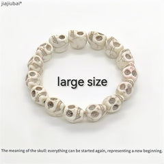 2pcs(large and small) Skull Bracelet with Colorful Howlite & Synthetic Turquoise Beads - Skeleton Tibetan Prayer Mala Bead Bracelet for Men and Women, Couples Jewelry