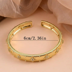 Gold Bracelets for Women, Silver Gold Stripe Bangle Bracelet Cuff Flower Shaped With Simulated Diamond Trendy Mixed Metal Open Gift for Mom Her Jewelry