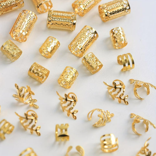 40Pcs Hair Jewelry, Non-Piercing Accessories - Adjustable Hair Rings & Cuffs for Braids, DIY Decorating, Gold for Women