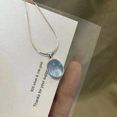 Moonstone Pendant Necklace for Women Blue Teardrop Pendant Necklace Aquamarine Obsidian Necklace Healing Crystal Necklace Snake Bone Chain Necklace Trendy Handmade Jewelry
