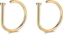 Decentraland 2 PCS 20G Gold D Shaped Nose Rings Hoops Single Piercing Jewelry for Men and Women